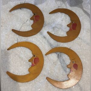 Vintage House of Hatten Crescent Moon Face Christmas Ornaments Set of Four